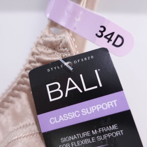 NEW Bali Double Support Tailored Wireless Lace Up Front Bra Tan Size 34D 3820 - Picture 4 of 6